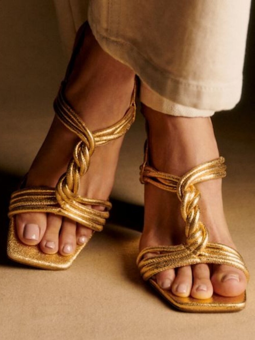 Sézane Maeve High Sandals Gold Metallic Braided Heels Size 40 US 9